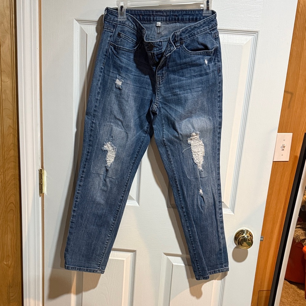Jennifer Lopez Dark Blue Distressed Cropped Jeans